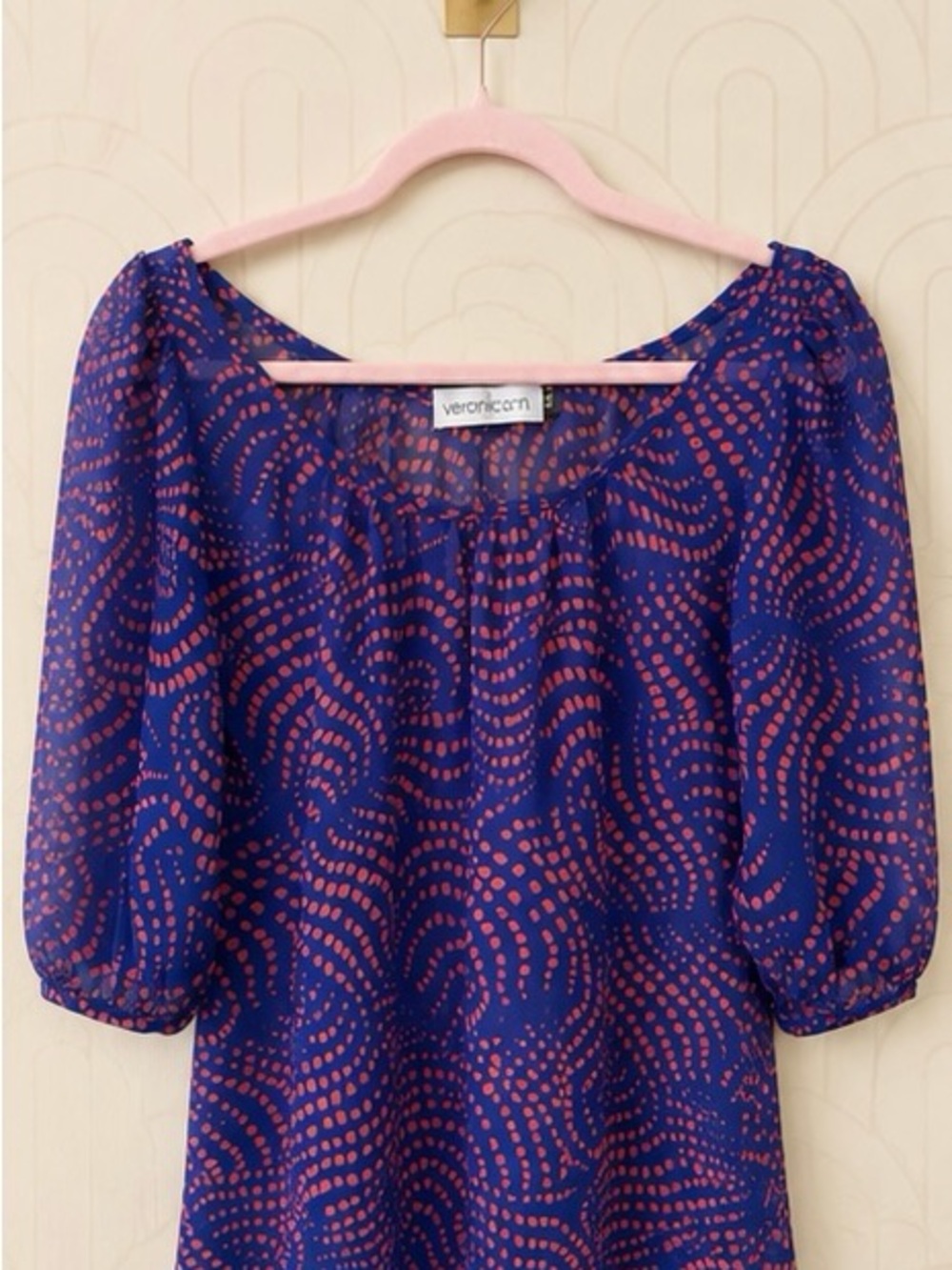 Veronica M Purple with Pink Pattern Blouse with Coral Dot Wave Print